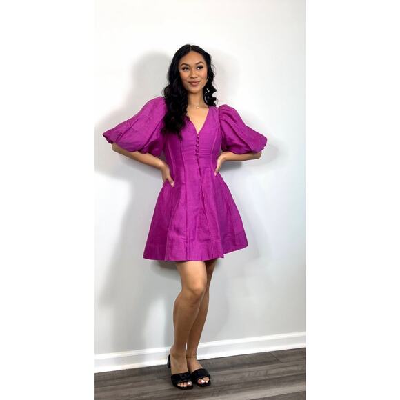 Aje Dusk Puff Sleeve Mini Dress Azalea Pink Size 6 Button Front Party Cocktail - Picture 2 of 2